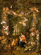 Jan Brueghel Holy Family in a Flower Fruit Wreath oil